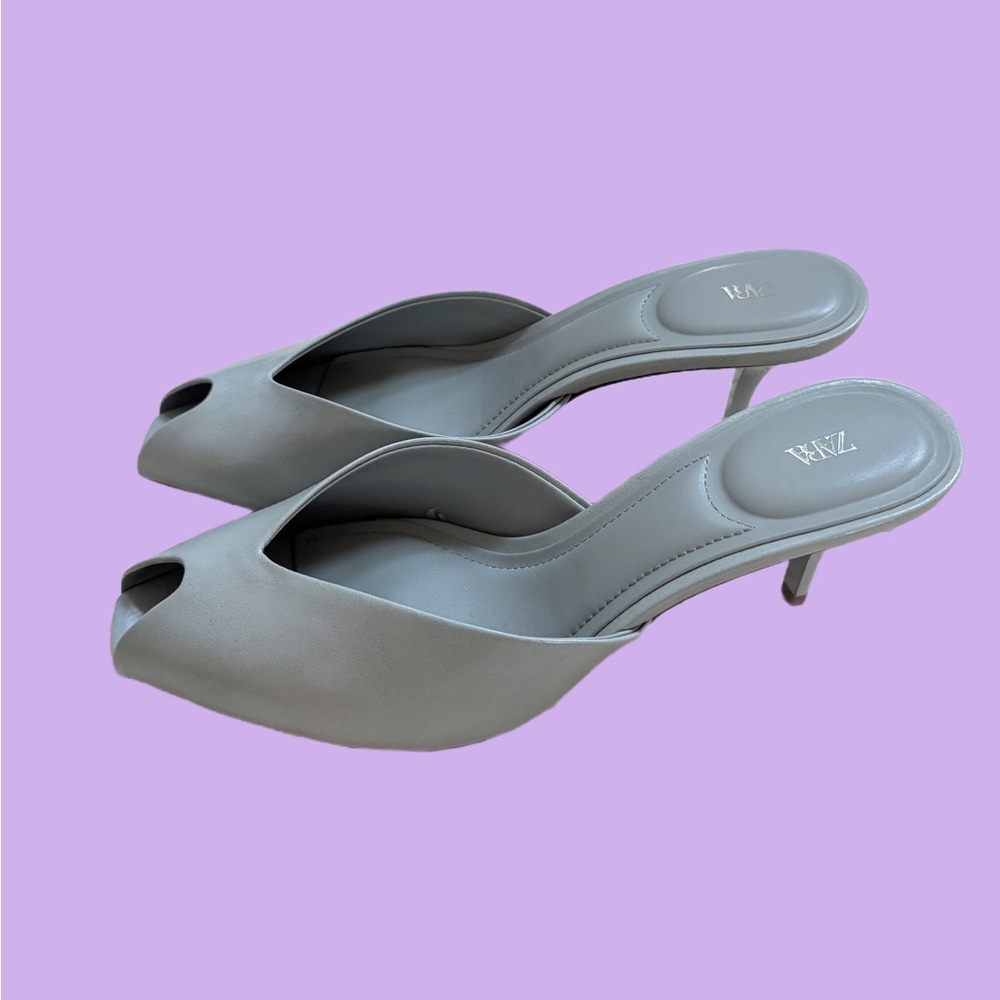 ๐ Zara - Pale Blue Peep Toe Heels - size 39 - Picture 2 of 6